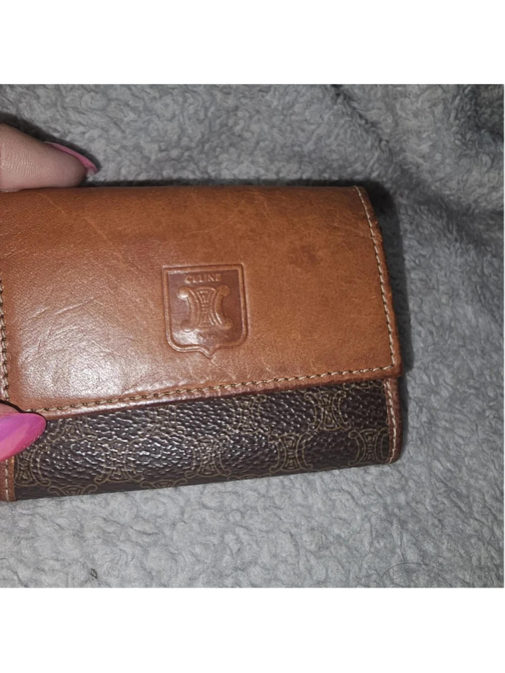 Vintage Celine Triomphe Macadam Wallet Card Case Brown Tan Leather